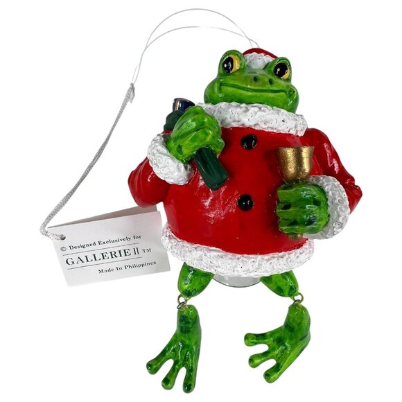 Frog Santa Claus Christmas Ornament Gallerie II Green Red Dangling Legs Novelty - Picture 2 of 8